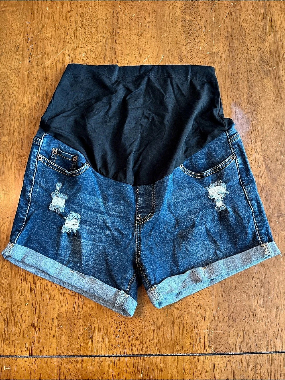 Distressed Maternity Jean Shorts in Blue Size Large